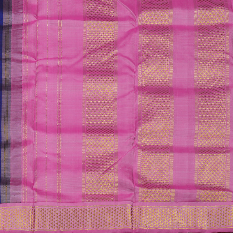 Hayagrivas Handloom Royal Blue Ten Yards Silk Saree with Rose Pink Border KBE1233I14-1