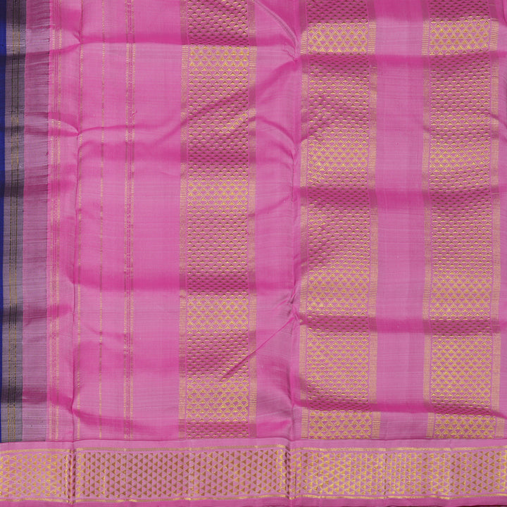 Hayagrivas Handloom Royal Blue Ten Yards Silk Saree with Rose Pink Border KBE1233I14-1