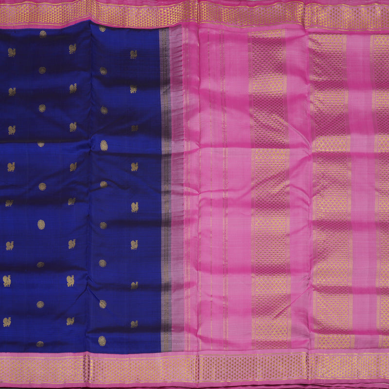 Hayagrivas Handloom Royal Blue Ten Yards Silk Saree with Rose Pink Border KBE1233I14-1