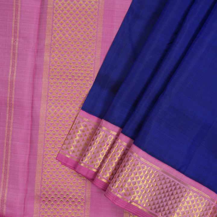 Hayagrivas Handloom Royal Blue Ten Yards Silk Saree with Rose Pink Border KBE1233I14-1