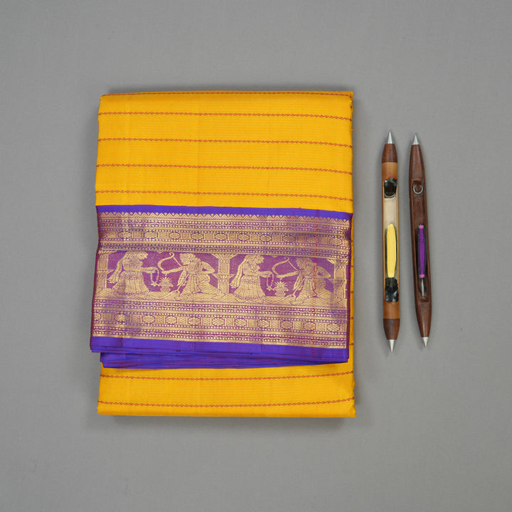 Hayagrivas Handloom Yellow Kanjivaram Ten Yards Silk Saree with Purple Border KBE1233I15-1