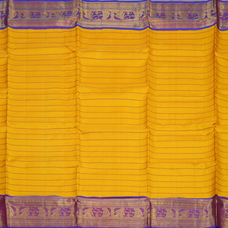 Hayagrivas Handloom Yellow Kanjivaram Ten Yards Silk Saree with Purple Border KBE1233I15-1