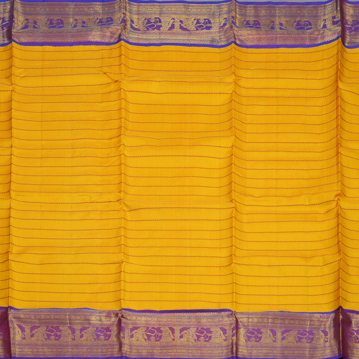 Hayagrivas Handloom Yellow Kanjivaram Ten Yards Silk Saree with Purple Border KBE1233I15-1