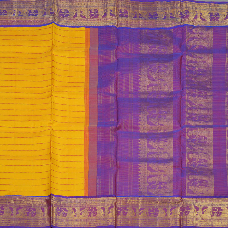 Hayagrivas Handloom Yellow Kanjivaram Ten Yards Silk Saree with Purple Border KBE1233I15-1