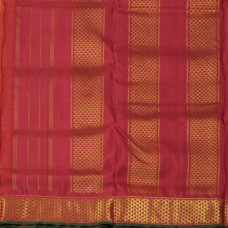 Hayagrivas Handloom Orange & Maroon (Muted Checks) Kanjivaram Ten Yards Silk Saree KBE1233I3-1