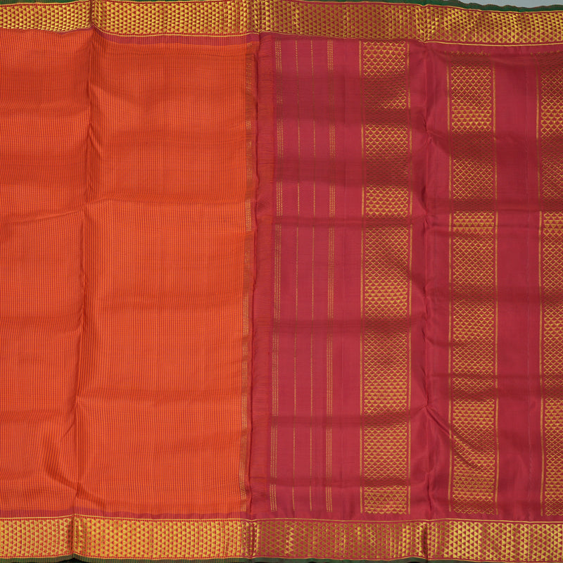Hayagrivas Handloom Orange & Maroon (Muted Checks) Kanjivaram Ten Yards Silk Saree KBE1233I3-1