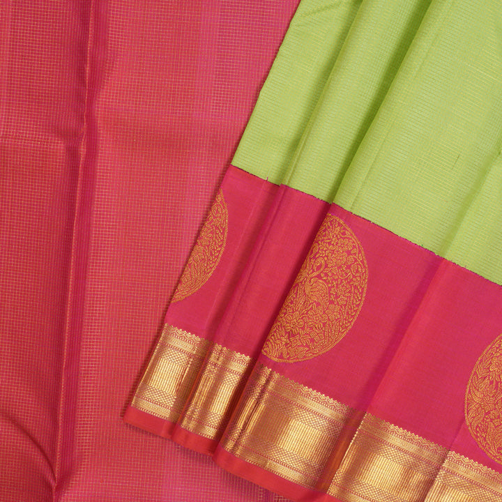 Hayagrivas Handloom Pista Green Kanjivaram Pattu Pavadai with Pink Border KBE1234I1-1
