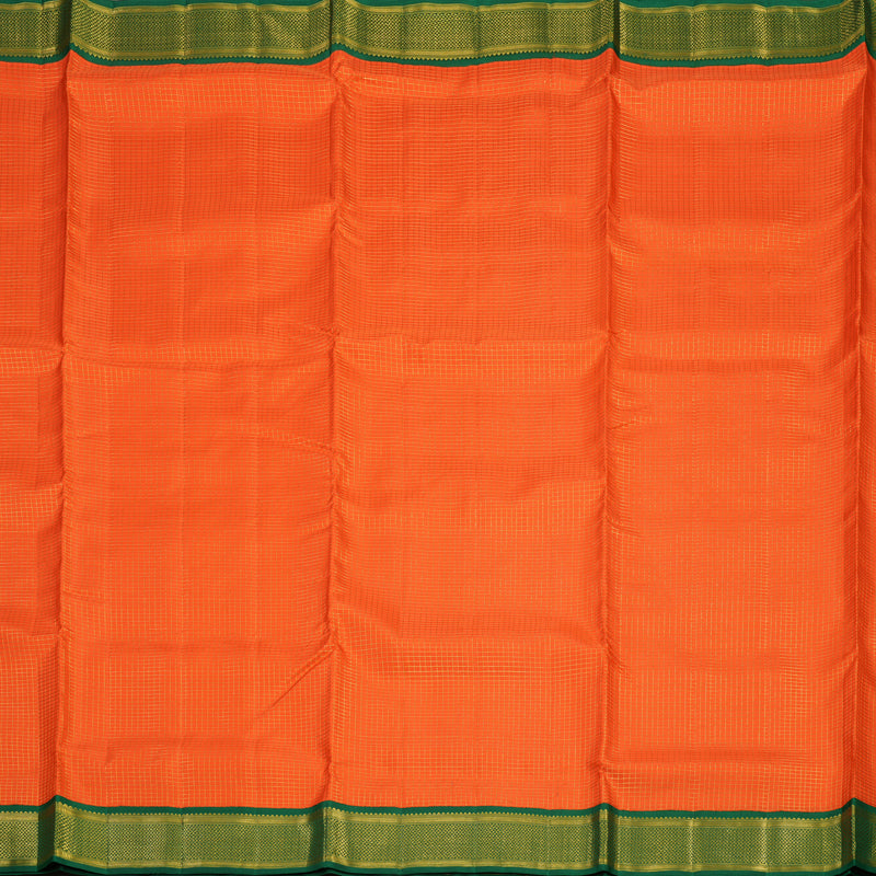 Hayagrivas Handloom Orange Kanjivaram Ten Yards Silk Saree with Bottle Green Border KBE1234I10-1