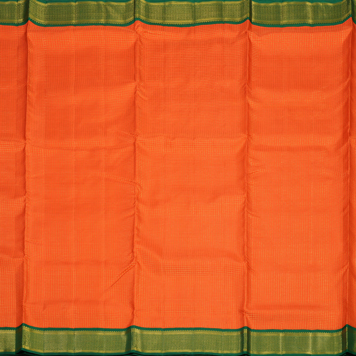 Hayagrivas Handloom Orange Kanjivaram Ten Yards Silk Saree with Bottle Green Border KBE1234I10-1