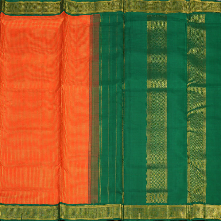 Hayagrivas Handloom Orange Kanjivaram Ten Yards Silk Saree with Bottle Green Border KBE1234I10-1