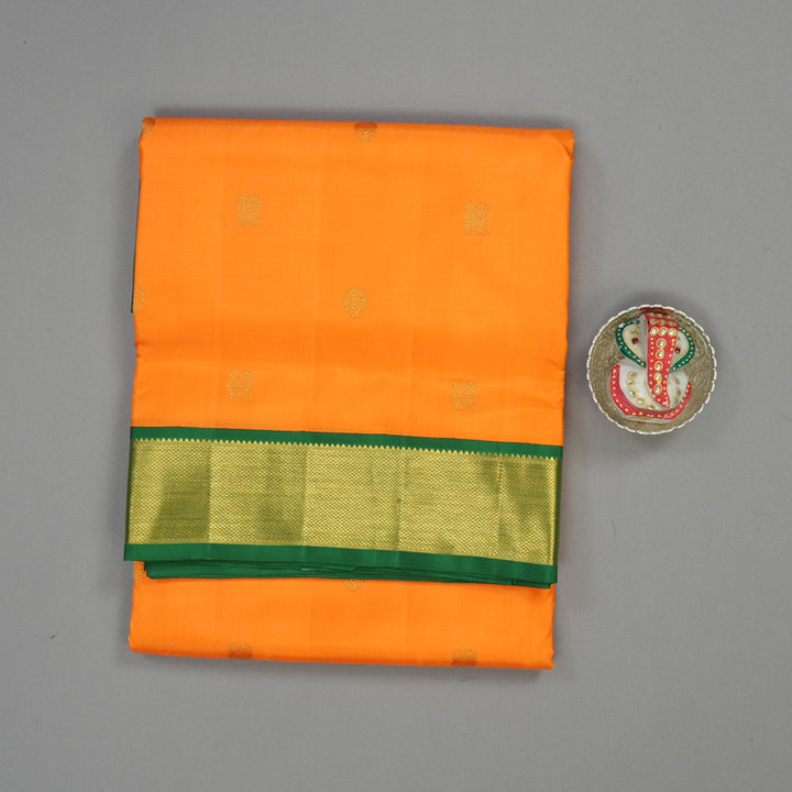 Hayagrivas Handloom Orange Kanjivaram Ten Yards Silk Saree with Bottle Green Border KBE1234I13-1