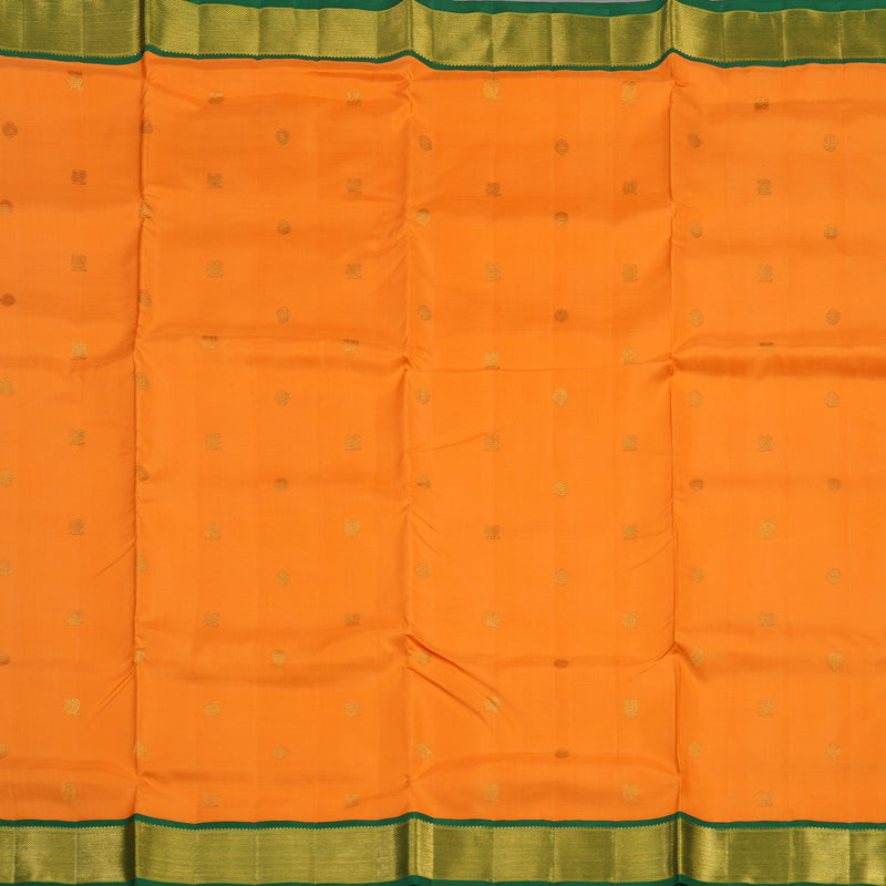 Hayagrivas Handloom Orange Kanjivaram Ten Yards Silk Saree with Bottle Green Border KBE1234I13-1