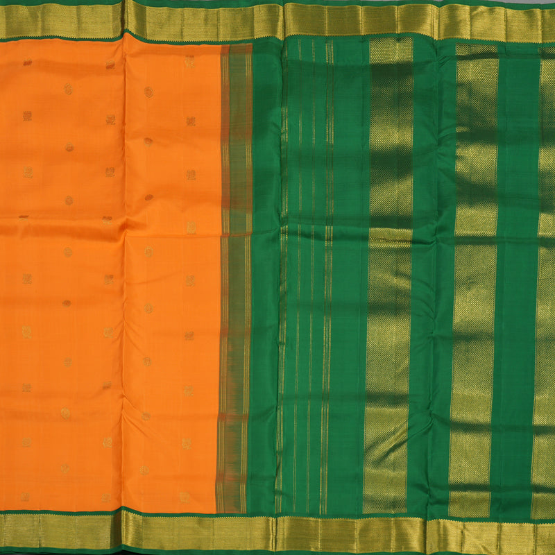 Hayagrivas Handloom Orange Kanjivaram Ten Yards Silk Saree with Bottle Green Border KBE1234I13-1