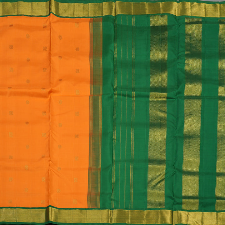 Hayagrivas Handloom Orange Kanjivaram Ten Yards Silk Saree with Bottle Green Border KBE1234I13-1