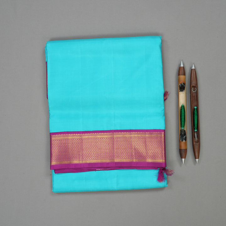 Hayagrivas Handloom Sky Blue Kanjivaram Ten Yards Silk Saree with Purple Border KBE1234I15-1