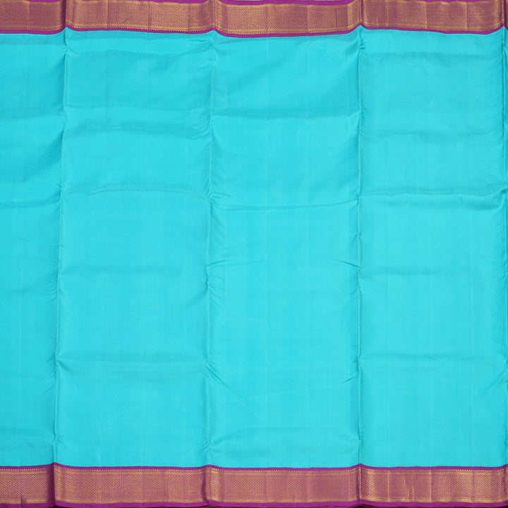 Hayagrivas Handloom Sky Blue Kanjivaram Ten Yards Silk Saree with Purple Border KBE1234I15-1
