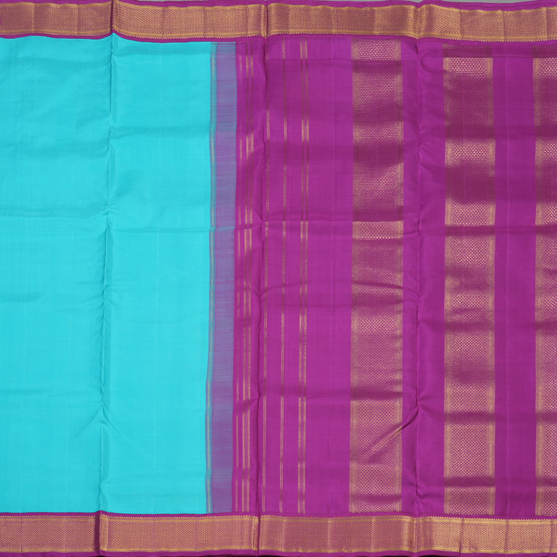 Hayagrivas Handloom Sky Blue Kanjivaram Ten Yards Silk Saree with Purple Border KBE1234I15-1
