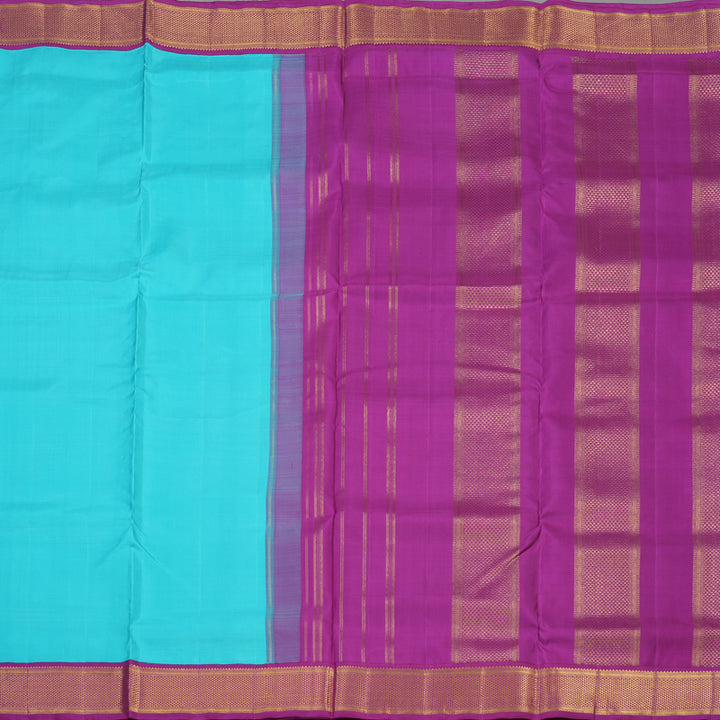 Hayagrivas Handloom Sky Blue Kanjivaram Ten Yards Silk Saree with Purple Border KBE1234I15-1