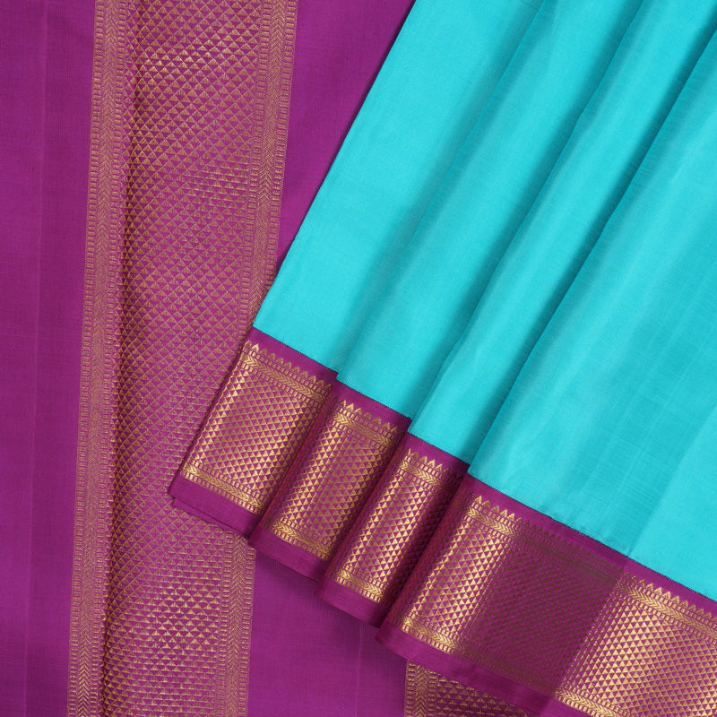 Hayagrivas Handloom Sky Blue Kanjivaram Ten Yards Silk Saree with Purple Border KBE1234I15-1