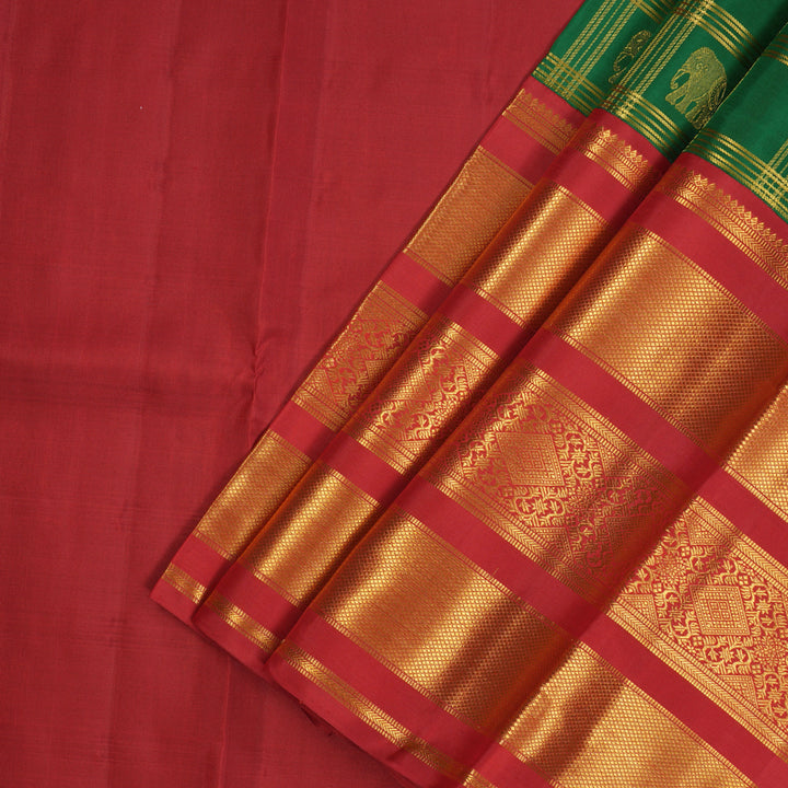 Hayagrivas Dark Green Kanjivaram Pattu Pavadai with Red border KBE1234I5-1