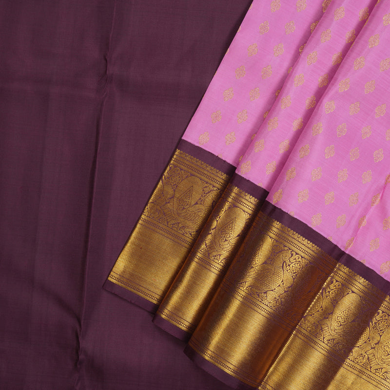 Hayagrivas Handloom Lotus Pink Kanjivaram Pattu Pavadai with Wine border KBE1234I6-1