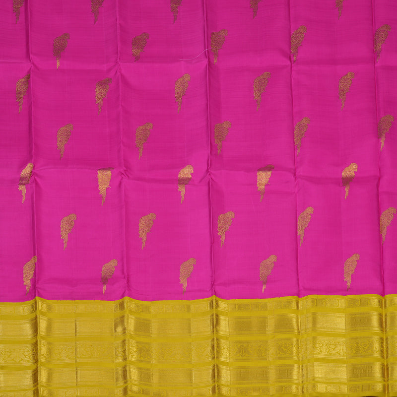 Hayagrivas Handloom Magenta Kanjivaram Pattu Pavadai with Sampanga Yellow border KBE1234I7-1