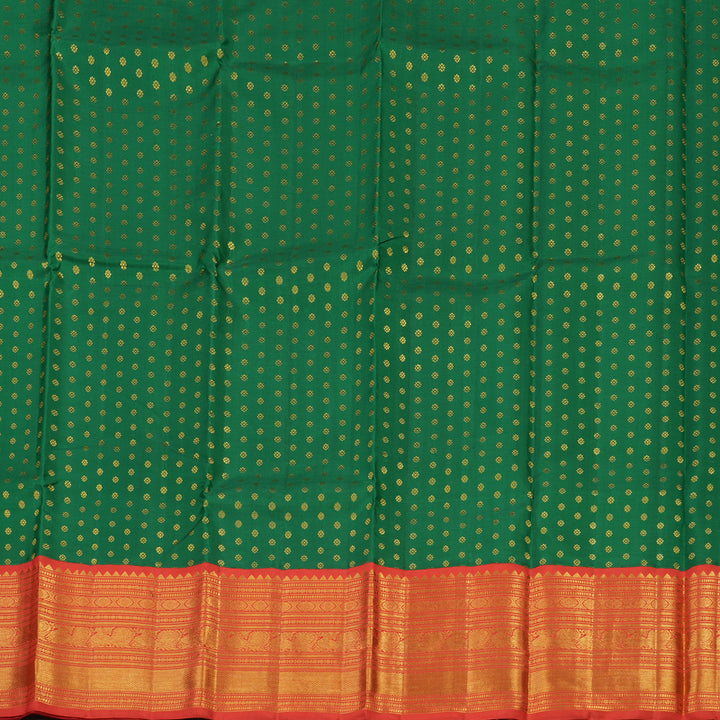 Hayagrivas Handloom Bottle Green Kanjivaram Pattu Pavadai with Orangish Red Border KBE1234I8-2