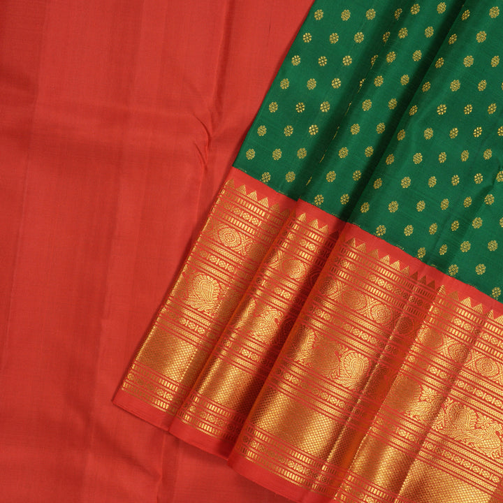 Hayagrivas Handloom Bottle Green Kanjivaram Pattu Pavadai with Orangish Red Border KBE1234I8-2