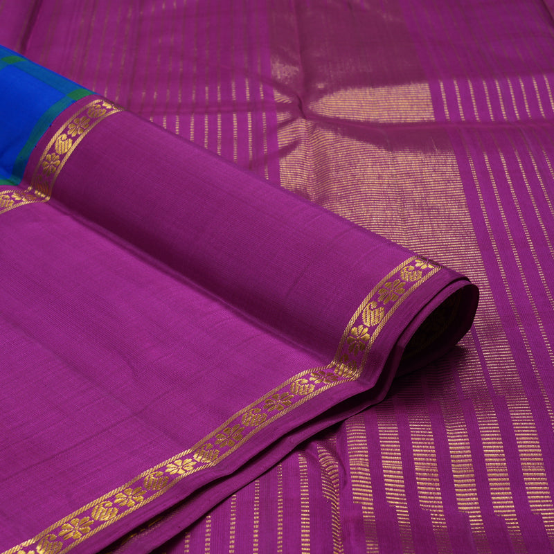 Hayagrivas Handloom Blue & Green Checks Kanjivaram Silk Saree with Purple Border KBE1235I12-1