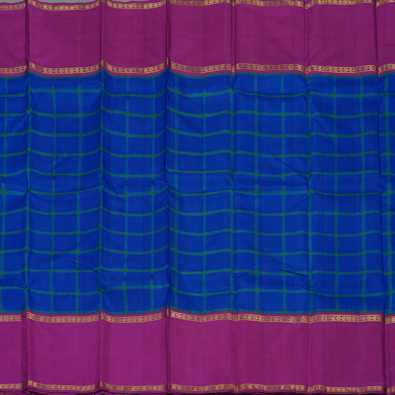 Hayagrivas Handloom Blue & Green Checks Kanjivaram Silk Saree with Purple Border KBE1235I12-1