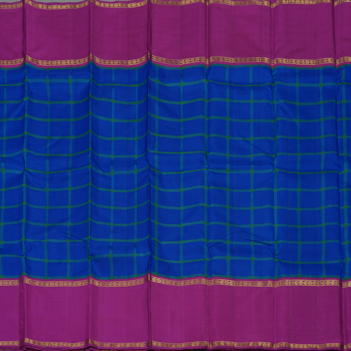 Hayagrivas Handloom Blue & Green Checks Kanjivaram Silk Saree with Purple Border KBE1235I12-1