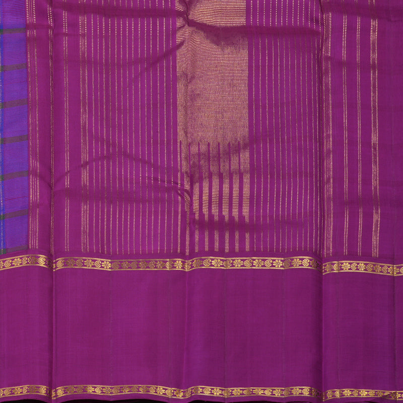 Hayagrivas Handloom Blue & Green Checks Kanjivaram Silk Saree with Purple Border KBE1235I12-1