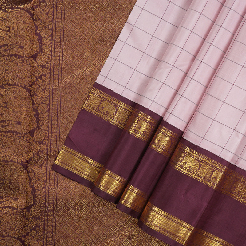 Hayagrivas Handloom Rose Pink Kanjivaram Silk Saree with Wine Maroon Border KBE1235I16-1