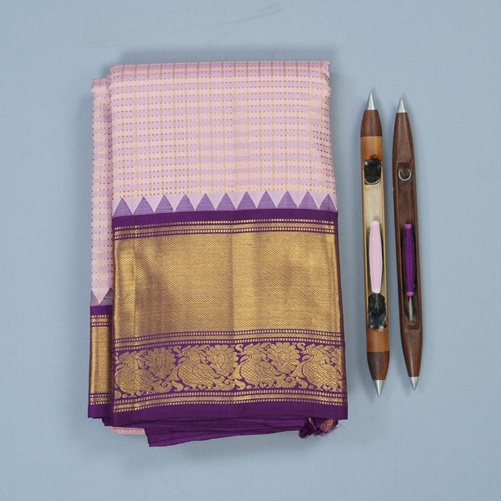 Hayagrivas Handloom Pastel Checks Kanjivaram Silk Saree with Purple Border KBE1235I18-1