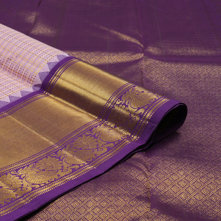 Hayagrivas Handloom Pastel Checks Kanjivaram Silk Saree with Purple Border KBE1235I18-1