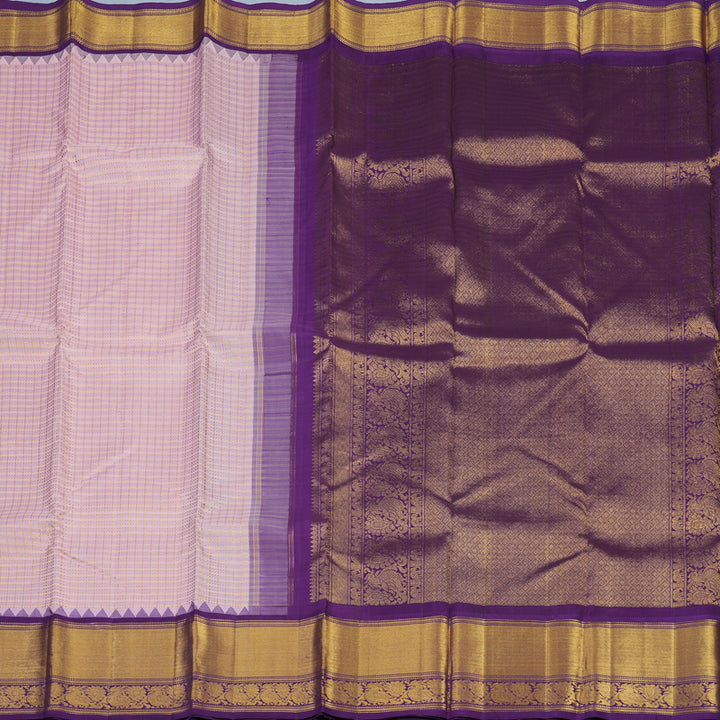 Hayagrivas Handloom Pastel Checks Kanjivaram Silk Saree with Purple Border KBE1235I18-1