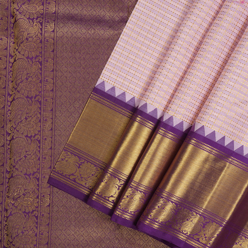 Hayagrivas Handloom Pastel Checks Kanjivaram Silk Saree with Purple Border KBE1235I18-1