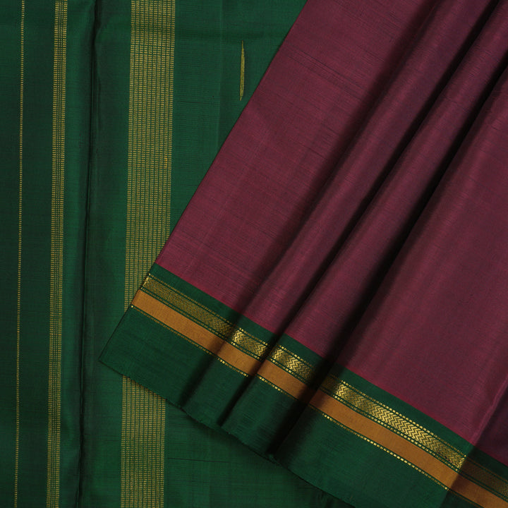 Hayagrivas Handloom Wine Kanjivaram Silk Saree with Dark Green Border KBE1235I20-1