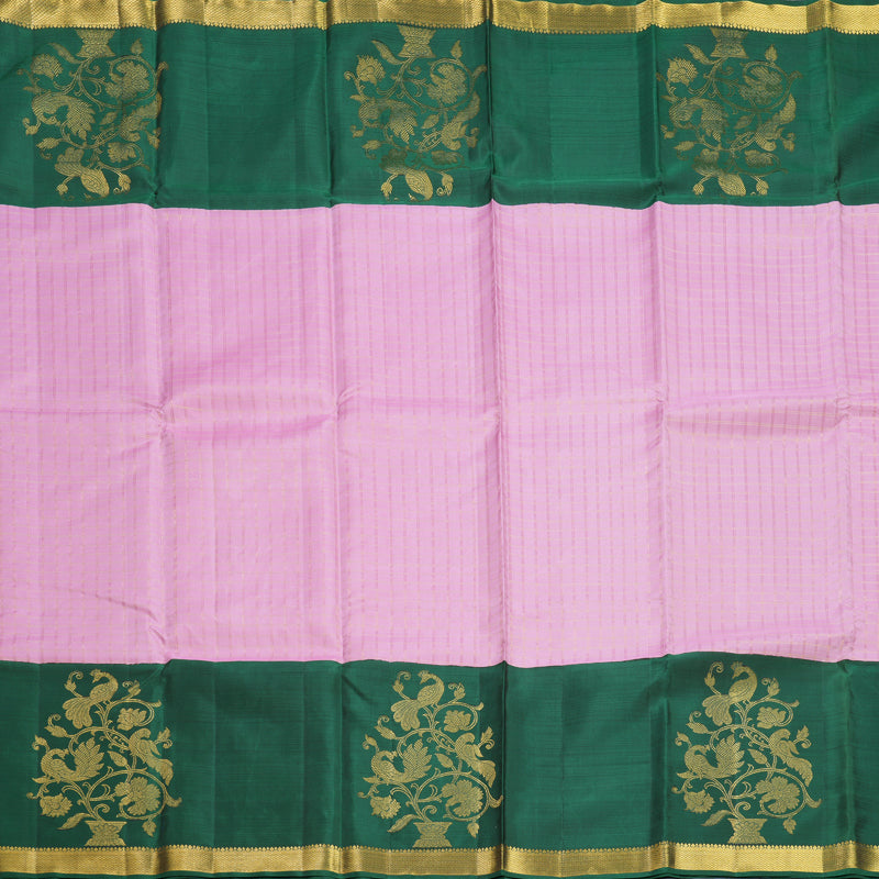 Hayagrivas Handloom Rose Pink Kanjivaram Silk Saree with Dark Green Border KBE1235I23-2