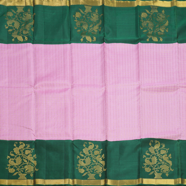 Hayagrivas Handloom Rose Pink Kanjivaram Silk Saree with Dark Green Border KBE1235I23-2