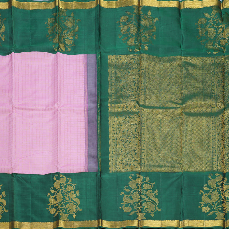 Hayagrivas Handloom Rose Pink Kanjivaram Silk Saree with Dark Green Border KBE1235I23-2