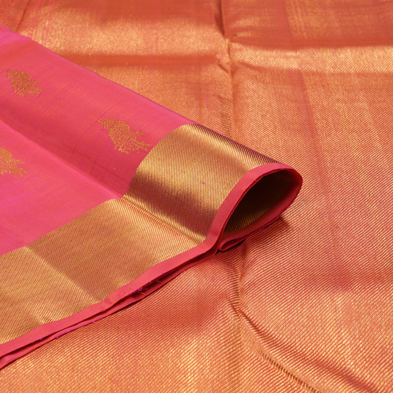 Hayagrivas Handloom Orangish Pink Kanjivaram Silk Saree KBE1235I8-1