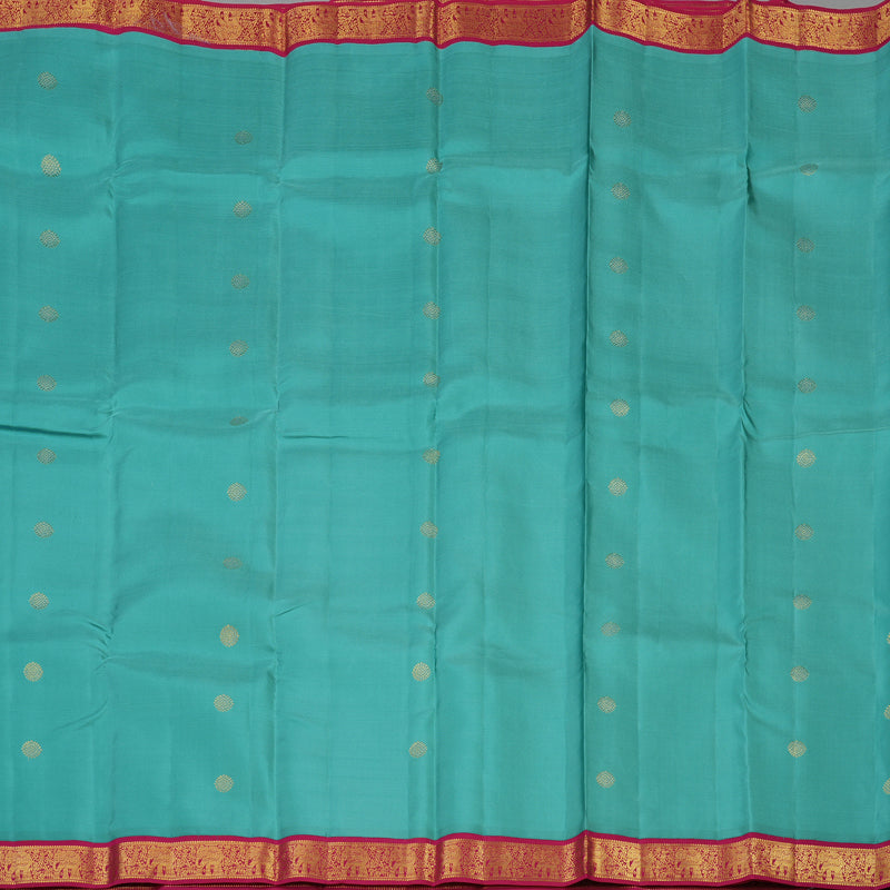 Hayagrivas Handloom Teal Kanjivaram Silk Saree with Pink border KBE1238I14-1