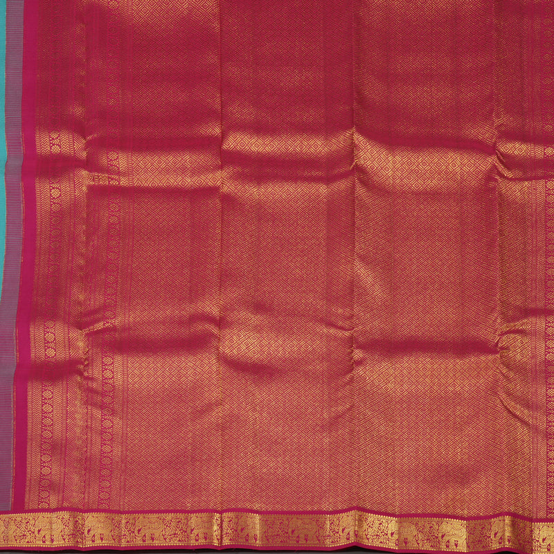 Hayagrivas Handloom Teal Kanjivaram Silk Saree with Pink border KBE1238I14-1