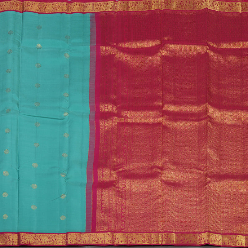 Hayagrivas Handloom Teal Kanjivaram Silk Saree with Pink border KBE1238I14-1
