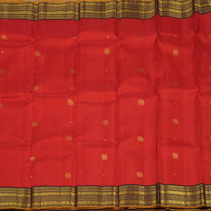 Hayagrivas Handloom Red Kanjivaram Silk Saree with Wine Brown Border KBE1238I16-7