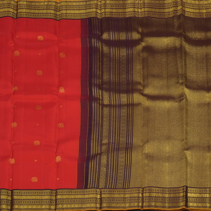 Hayagrivas Handloom Red Kanjivaram Silk Saree with Wine Brown Border KBE1238I16-7