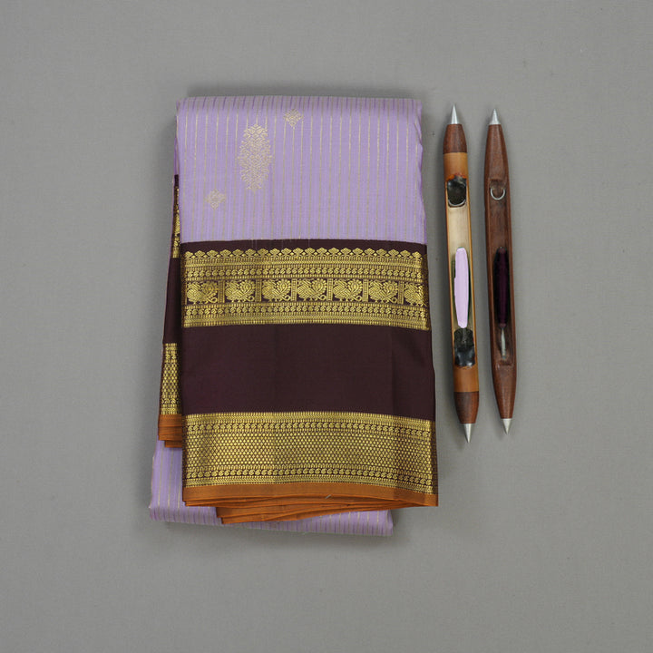 Hayagrivas Handloom Lavendar Kanjivaram Silk Saree with Deep Brown Border KBE1238I23-2