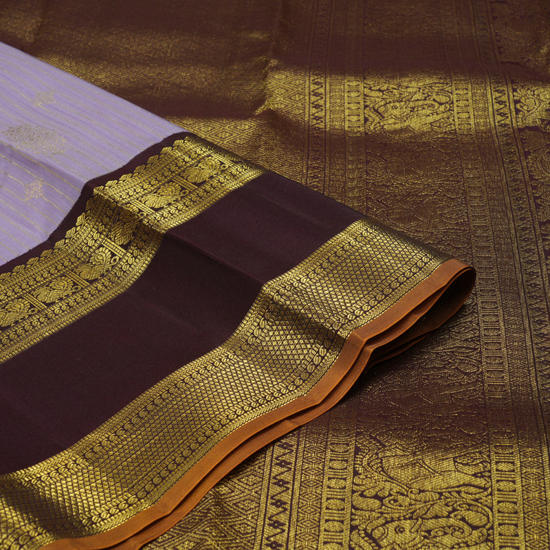 Hayagrivas Handloom Lavendar Kanjivaram Silk Saree with Deep Brown Border KBE1238I23-2