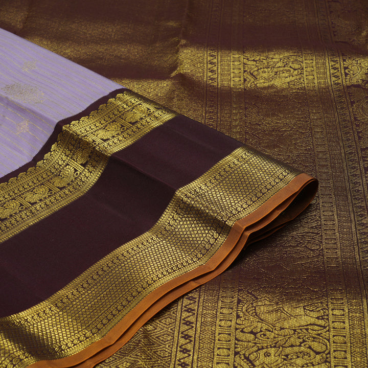 Hayagrivas Handloom Lavendar Kanjivaram Silk Saree with Deep Brown Border KBE1238I23-2